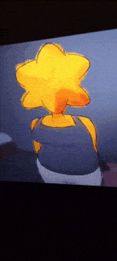 the back of a cartoon character with a yellow star on her head
