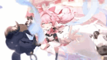 a girl in a pink dress is standing next to a stuffed animal in a video game .