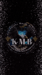 a logo for kmb with a bald eagle on a black background
