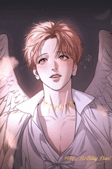 a drawing of a boy with wings and the words happy birthday dan on the bottom
