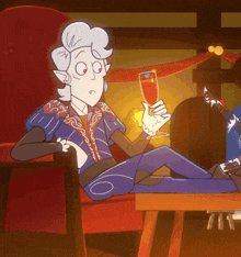 a cartoon of a man sitting in a chair holding a glass of wine