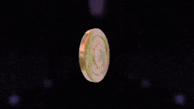 a gold coin with the letter c on it is on a purple background