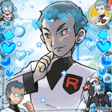 a drawing of a boy with a r on his chest