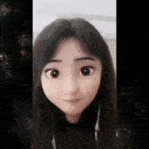 a girl with a cartoon face on her face