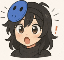 a girl with a blue mask on her head is looking surprised .