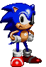 a pixel art of sonic the hedgehog wearing red boots and a helmet .