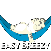 a cartoon of a tiger sleeping in a hammock with the words easy breezy written below it