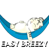 a cartoon of a tiger sleeping in a hammock with the words easy breezy written below it