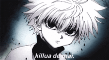 a drawing of a boy with the words killua de mai