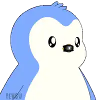 a drawing of a blue and white penguin with the word penguin on the bottom