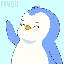 a cartoon penguin with the word pengu on the bottom right