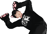 a cartoon character wearing a black shirt with a white cat on it