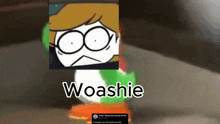 a cartoon character with glasses and the word woashie on the bottom