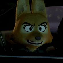 a close up of a cartoon character in a car with its mouth open