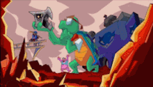 a cartoon of a turtle holding a sword in a cartoon scene