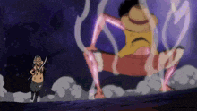 a man with a sword is standing next to a monkey d luffy in a cartoon .