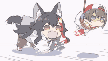 a cartoon drawing of a dog pulling a girl on a leash