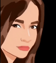 a close up of a woman 's face with brown hair and red lips