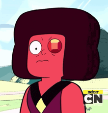 a cartoon character with a red eye and a cn logo on the bottom