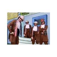 a group of men dressed as presidents stand in front of a sign that says hercules