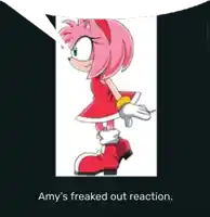 amy 's freaked out reaction is shown on a black background