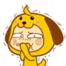 a cartoon dog with a banana on its head is covering its mouth .
