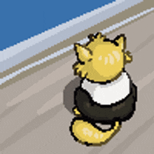 a pixel art drawing of a cat with a white shirt on