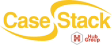 a yellow case stack logo with a hub group logo below it