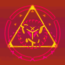 a red circle with a triangle in the center