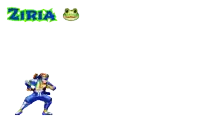 a pixel art illustration of a frog and a fire with the name ziria above it