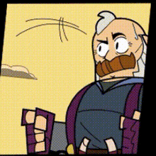 a cartoon drawing of a man with a beard and a big mouth