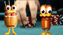 a person is playing poker with a toy that says slotto