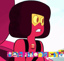 a cartoon character with the word cartoon behind her