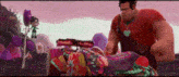 a man and a girl are standing next to each other in a cartoon scene from wreck-it ralph .
