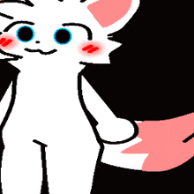 a cartoon drawing of a white cat with blue eyes