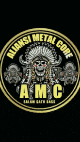a logo for alliance metal core with a skull wearing a headdress