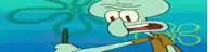 squidward from spongebob squarepants is holding a pen in his hand in the water .