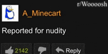 a screenshot of a pornhub page with a penguin and the words reported for nudity