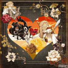 a picture of a cookie run character surrounded by flowers and a heart