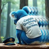 a blue koala bear wearing a captain gembling unity in harmony t-shirt