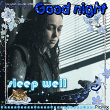 a picture of a woman with the words good night sleep well written on it