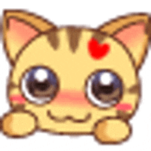 a cartoon cat with a red heart on its forehead is smiling .