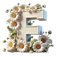a white letter f is surrounded by daisies