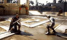 a man holding a sword stands next to another man holding a sword in a video game