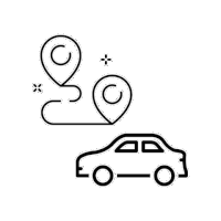 a black and white line drawing of a car and a map pin on a white background .