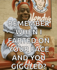 a wendy 's advertisement with a picture of a woman in a wendy 's costume