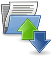 a blue folder with a green arrow pointing up and a green arrow pointing down