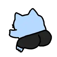 a cartoon drawing of a blue cat wearing a black sweater