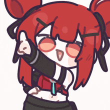 a cartoon of a girl with red hair and glasses