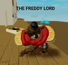 a cartoon of a teddy bear with the words the freddy lord on the bottom